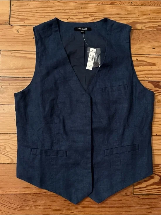 MADEWELL Women's Single-Breasted Deep Shadow Linen Vest sz 2 NQ129 NWT - Picture 1 of 4